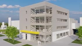 A computer rendering of the Powder-Up! cathode pilot plant at the ZSW in Ulm. Image: ZG Architects