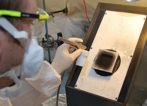 Layer development using spray coating. Picture: ZSW/Bosa