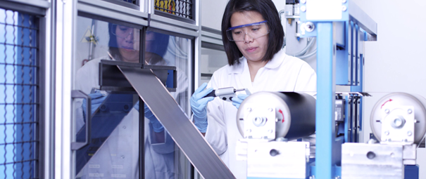 State-of-the-art precision calender with 600 mm roll width, specially developed for compacting the electrodes in battery production.